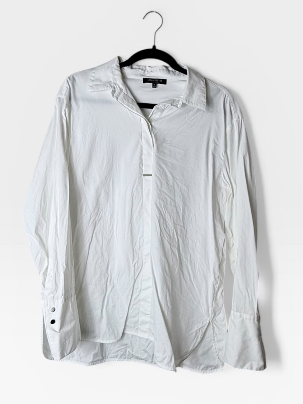 Lafayette 148 White Half Button up Long sleeve Tunic Sparkle Detail Size M (M)